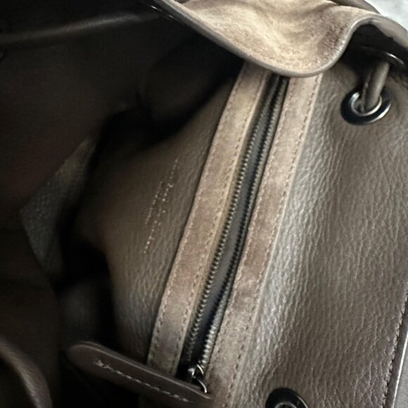 Brunello Cucinelli Logo Embossed Drawstring Backpack in warm beige - Picture 6 of 9